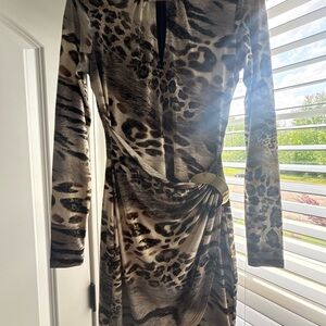 Cache Black and Brown Ruched Bodycon Dress